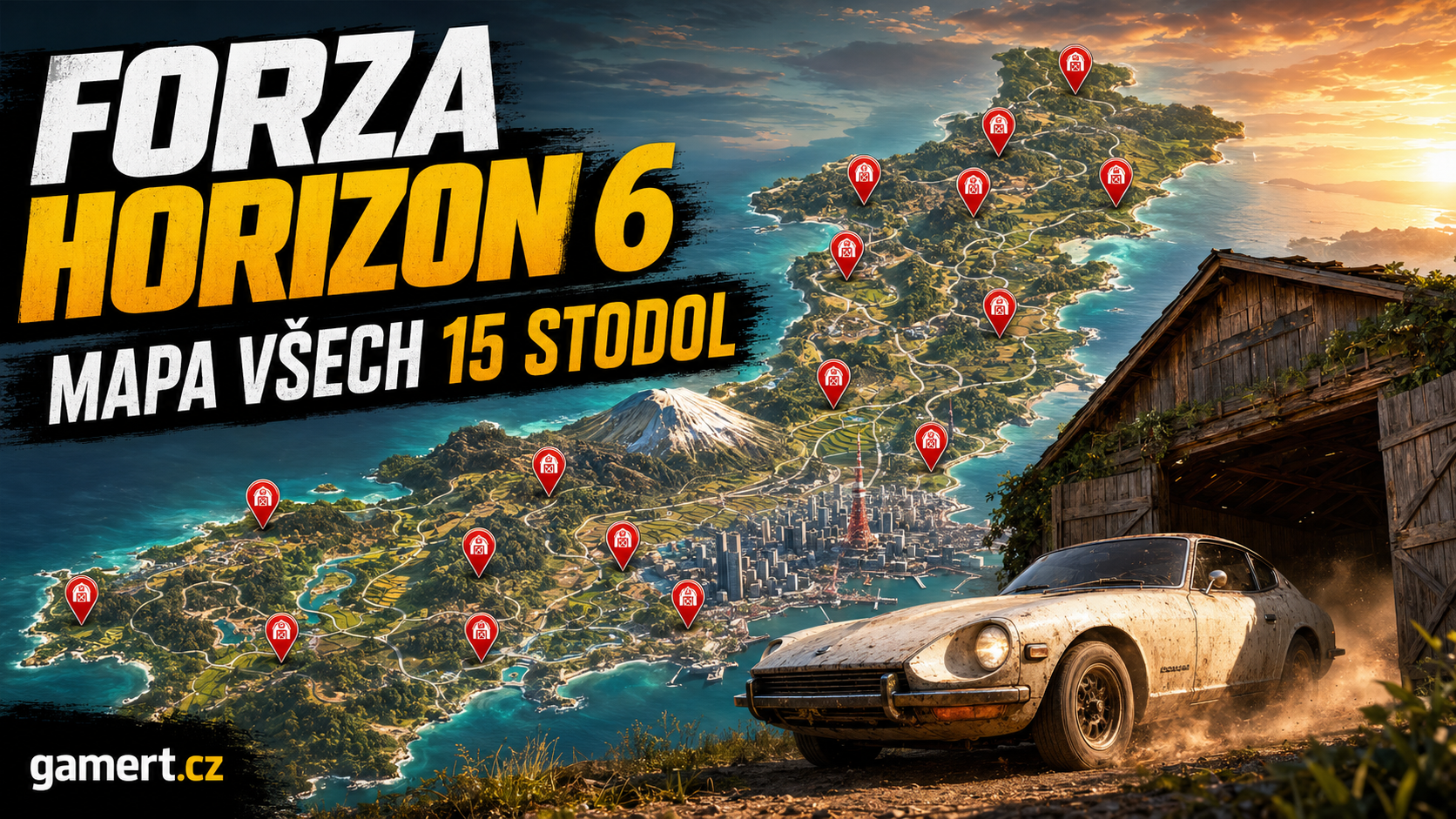 Forza Horizon 6 mapa všech stodol na gamert.cz